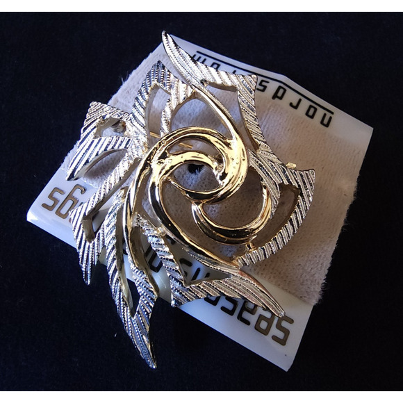 Vintage Women Sarah Coventry Gold Silver Toned Brooch Textured Freeform 2" Pin - Picture 2 of 4